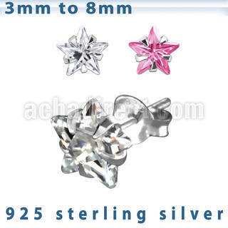 czstm par piercings oreja plata 925 zirconia estrella 3mm 8mm al por mayor