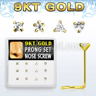 d9gsc13 caja unidades piercing nariz doblarlo tu mismo oro cz color claro formas variadas cuadrado estrella triangulo corazon