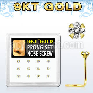 d9gsc19 9kt gold nose screw w 2mm prong set round clear cz stone