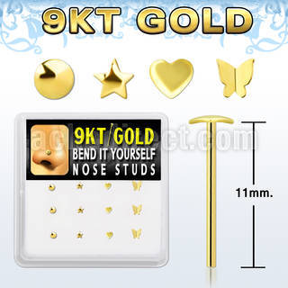 d9gys23 caja 12 piercing nariz doblar tu mismo oro 9 kts 0 6mm formas estrella redonda corazon mariposa distribuidor mayorista