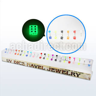 dabndi display 24 piercings ombligo acero quirurgico bola acrilico uv brilla oscuridad 5mm dado acrilico uv brilla oscuridad mayorista
