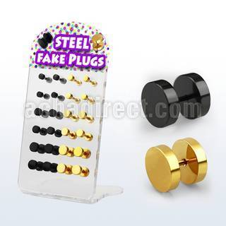 dacb106 display 24 plugs falsos acero 316l anodizado negro dorado anillo goma 3mm 5mm distribuidor mayorista