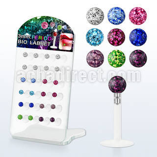 dacb107 display 24 labrets bio flexibles transparentes bola multi cristal 3mm presion 6mm 8mm distribuidor