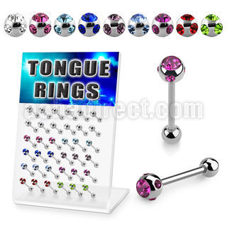dacb10 board of 316l tongue barbell w jewel steel ball