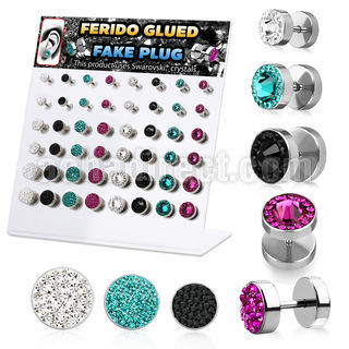 dacb134 board of 48 steel fake plugs w ferido swarovski crystals