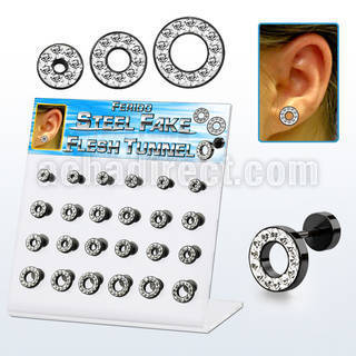 dacb142 display acrilico 24 dilataciones tunel falsas acero quirurgico pvd negro multi cristal claros ferido venta