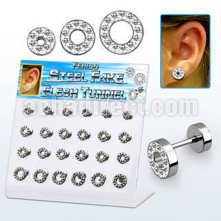 dacb146 display acrilico 24 dilataciones tunel falsas acero quirurgico brillo espejo cristal claros ferido mayorista