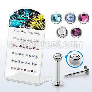 dacb172 display 24 labrets acero 316l bola media joya bisel 3mm 6mm 8mm mayorista