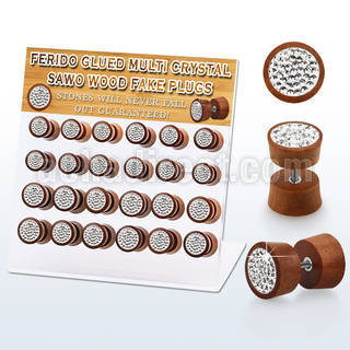 dacb184 display acrilico 24 plugs falsos madera sawo multi cristal ferido lado 8mm 10mm mayorista