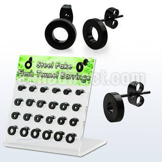 dacb193 display w black plated steel fake flesh tunnel ear stud