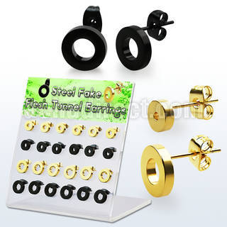 dacb196 display w pvd plated steel fake flesh tunnel ear stud