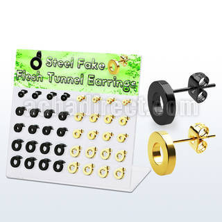 dacb198 display w pvd plated steel fake flesh tunnel ear stud