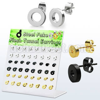 dacb202 display w mixed 316l steel fake flesh tunnel ear stud