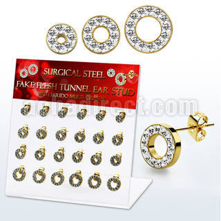 dacb209 display 12 pares piercings oreja dilataciones tunel falsas acero 316l anodizado dorado cristal ferido mayorista