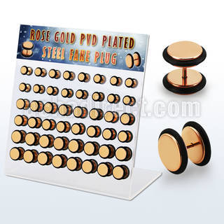 dacb216 display 48 plugs falsos acero 316l anodizado oro rosa anillo goma venta