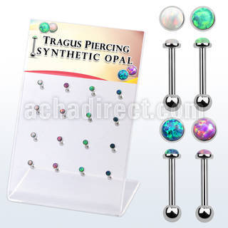 dacb223 display 16 barbell tragus acero quirurgico 3mm opalo bola 3mm venta