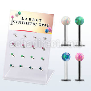 dacb224 display 16 labrets acero 316l bola opalo sintetica 3mm mayorista
