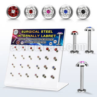 dacb226 display 24 labret acero 316l rosca interna 3 5mm multi cristal ferido 516 8mm mayorista