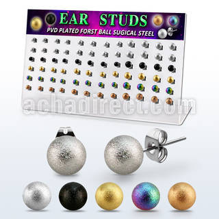 dacb230 display w 36 ball shaped frosted effect steel ear stud
