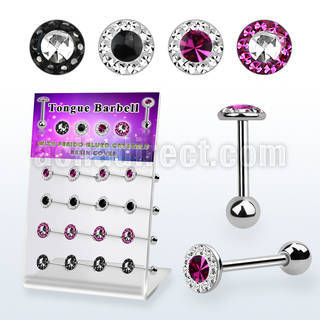 dacb237 display 16pcs barbell lengua acero quirurgico 7mm cristal ferido cristal centro color diferente 58 16mm distribuidor mayorista