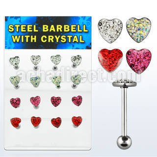 dacb35 display 24 barbells lengua acero quirurgico corazon 7mm multi cristal 16mm mayorista