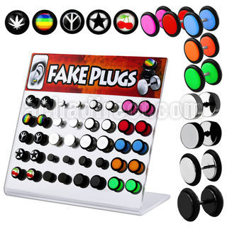 dacb44b display of assorted steel acrylic fake plugs