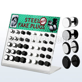 dacb63 display 40 plugs falsos acero quirurgico brillo espejo anodizado negro anillo goma distribuidor
