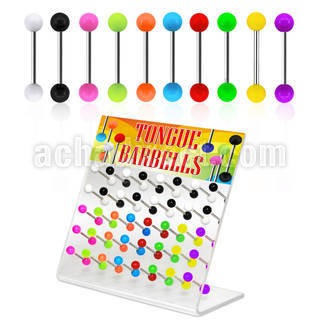 dacb81 board of 316l tongue barbell with colored acrylic ball