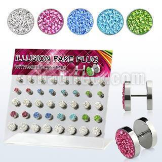 dacb82 display 40 plugs falsos acero quirurgico multi cristal lisa al por mayor