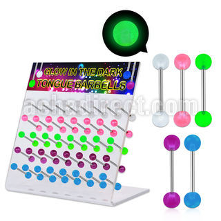 dacb84 board of 316l tongue barbell with acrylic luminous ball
