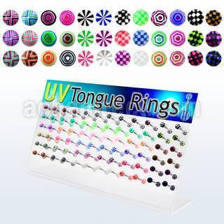 dacb85 board of 316l tongue barbell with colorful acrylic ball