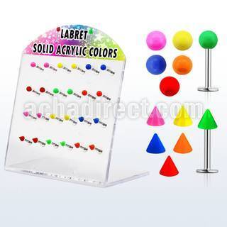 dacb97 display 24 labrets acero quirurgico bolas conos 3mm colores solidos 8mm distribuidor