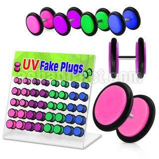 dacip5 display of acrylic uv fake plugs with rubber o rings