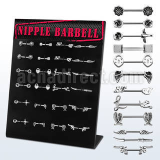 danp2 display 24 barbells pezon acero 316l variados mayorista