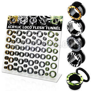 dapg37 board of black acrylic screw fit logo flesh tunnel