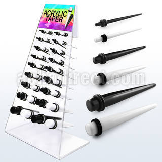 dapg46c display 36 tapers acrilicos negros blancos anillo goma doble  10mm mayorista