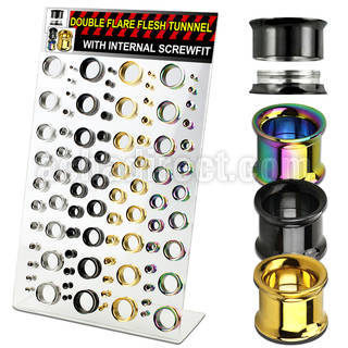 dapg76 display acrilico 88 dilataciones tunel doble flare acero quirurgico pvd negro dorado arco iris tornillo interno 3mm 20mm distribuidor