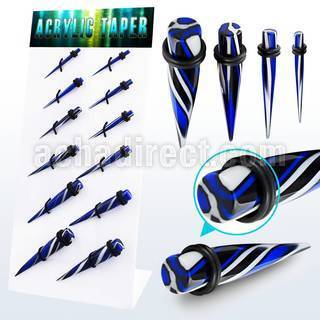 dapg85 display 12 tapers acrilicos espiral tri color azul negro blanco anillos goma 3mm 10mm mayorista