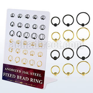 dbedr5 board w black gold 316l steel fixed bead ring 20g