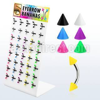 dbjmx12 display 40 bananas ceja acero quirurgico conos 3mm colores solidos lisos 8mm al por mayor