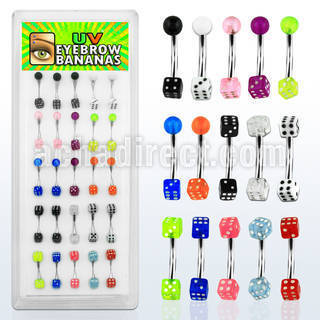 dbnedi2 316l steel eyebrow banana with acrylic uv dice
