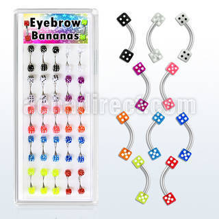 dbnedi 316l steel eyebrow banana with acrylic ball uv dice