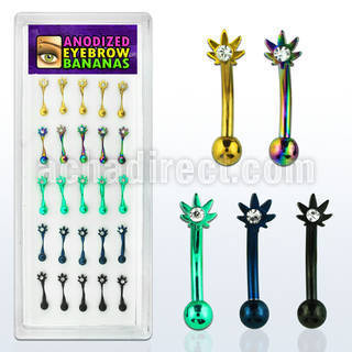 dbnem10 anodized 316l steel eyebrow banana with marijuana top