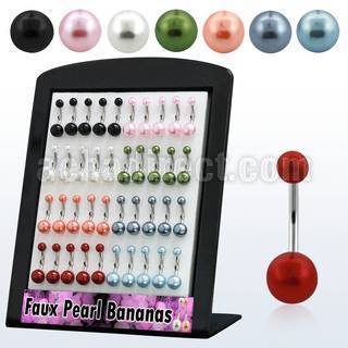 dbnprb 316l steel belly banana with two faux pearl balls