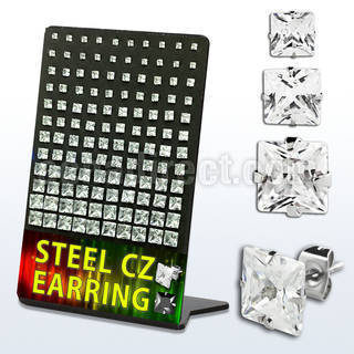 deqzg display 60 pares piercings oreja acero inoxidable zirconia claras cuadradas 3mm 8mm distribuidor mayorista