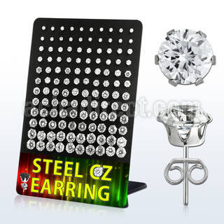 derzg 316l steel ear stud w clear round prong cz stone