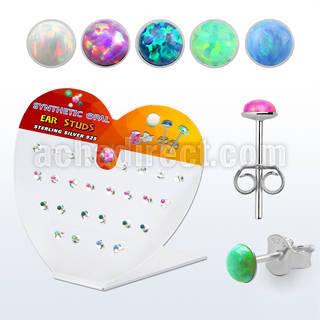 devo2 display acrilico corazon 13 pares piercings oreja plata 925 opalo redondo 2mm venta