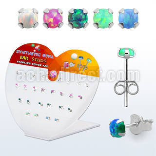 devpo2 display acrilico corazon 13 pares piercings oreja plata 925 opalo redondo 2mm engastado distribuidor mayorista