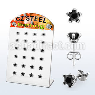 dezstk display 12 pares piercings oreja acero inoxidable zirconia estrella negras 3mm 8mm distribuidor mayorista