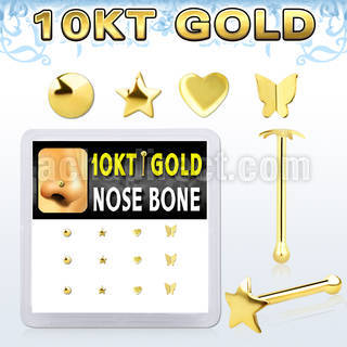 dginb9 10kt gold nose bone with assorted shaped tops